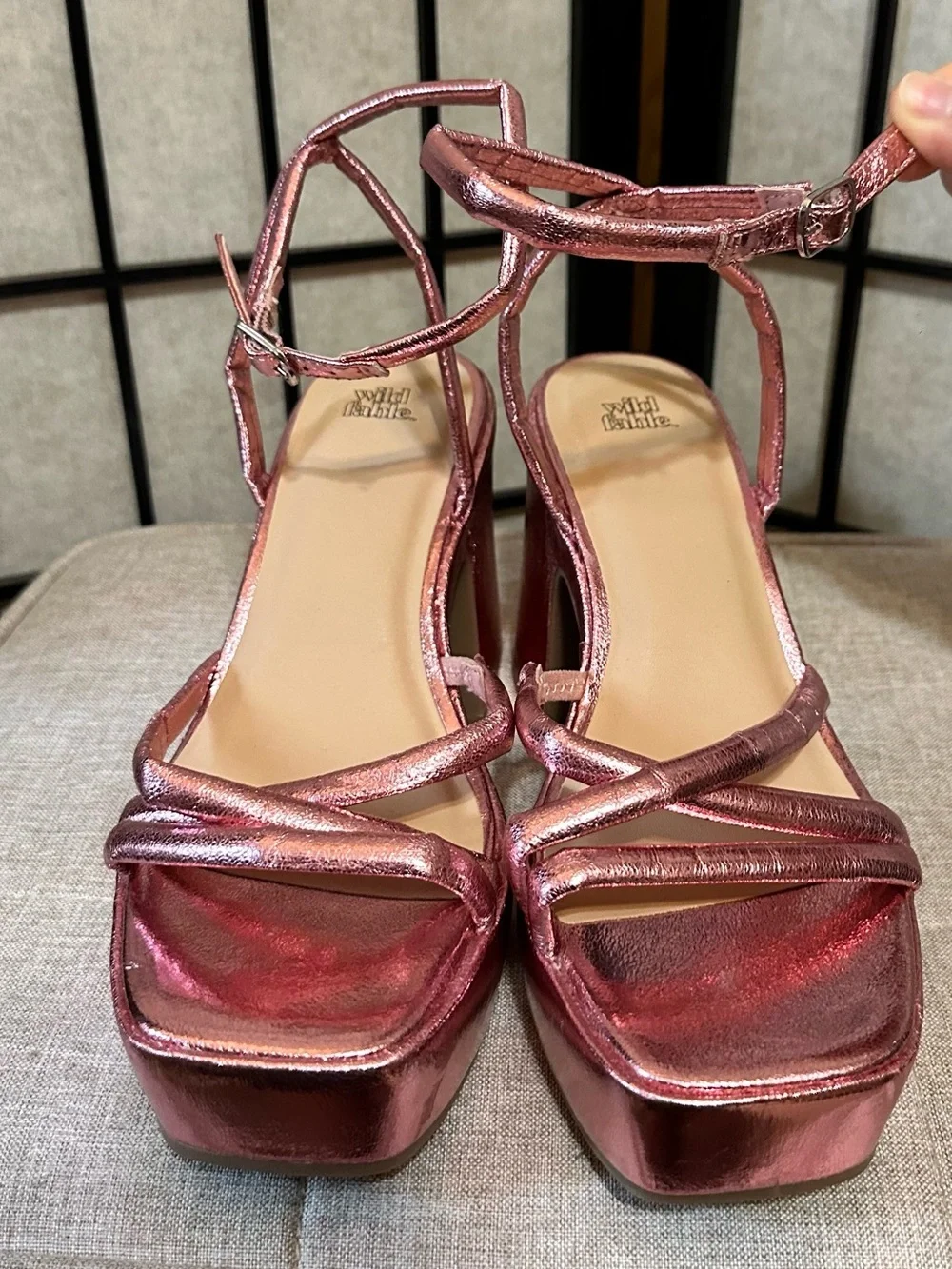 WILD FABLE Metallic Chunky Platform Block Square Toe Heel Sandals NWOT